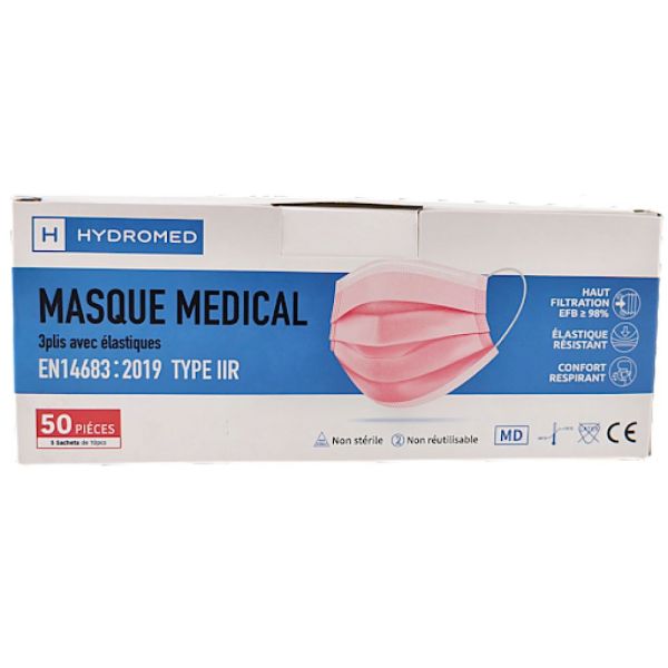 Hydromed - Masque Chirurgical usage unique rose - 50 masques