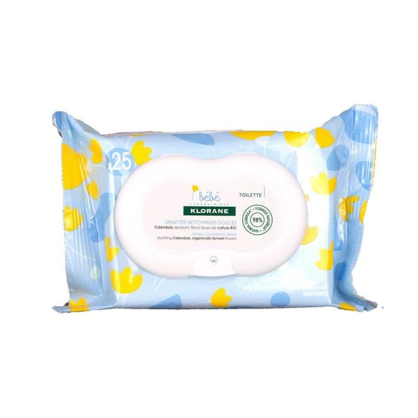 Klorane bébé - Lingettes nettoyantes douces - 25 lingettes