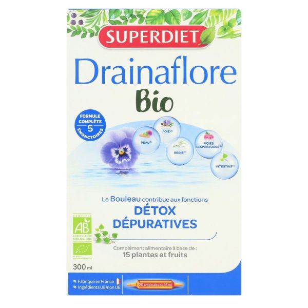 Superdiet - Drainaflore Bio - 20 ampoules de 15ml