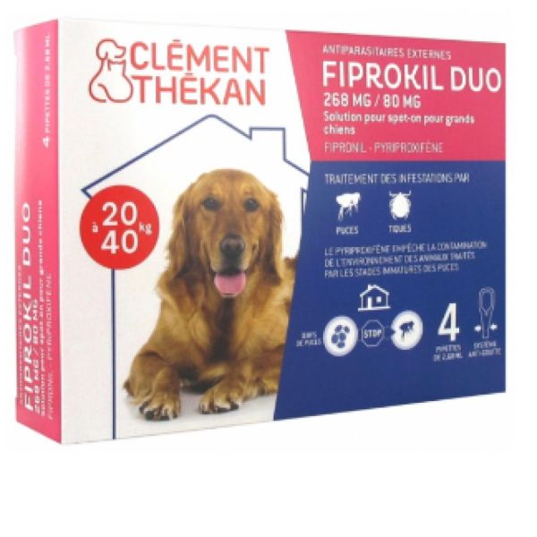 Clément-Thékan - Fiprokil duo chiens 20 à 40 Kg 4 pipettes