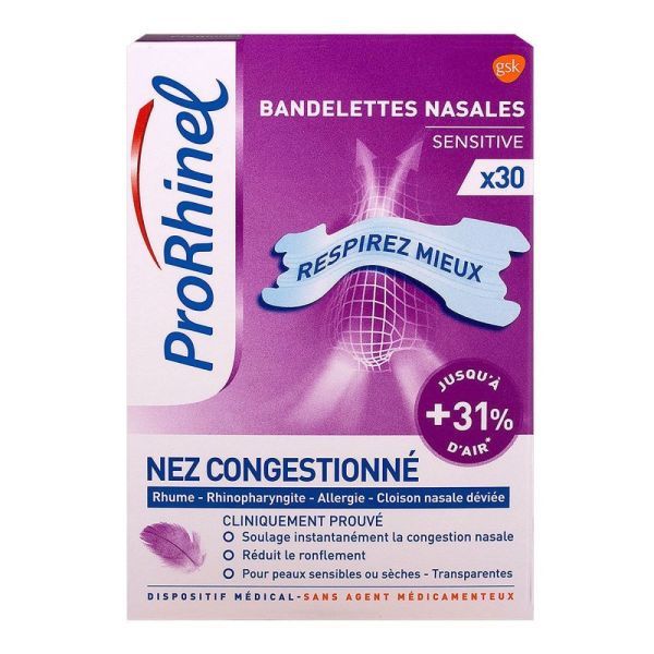 ProRhinel - Nez Congestionné - 30 Bandelettes Nasales