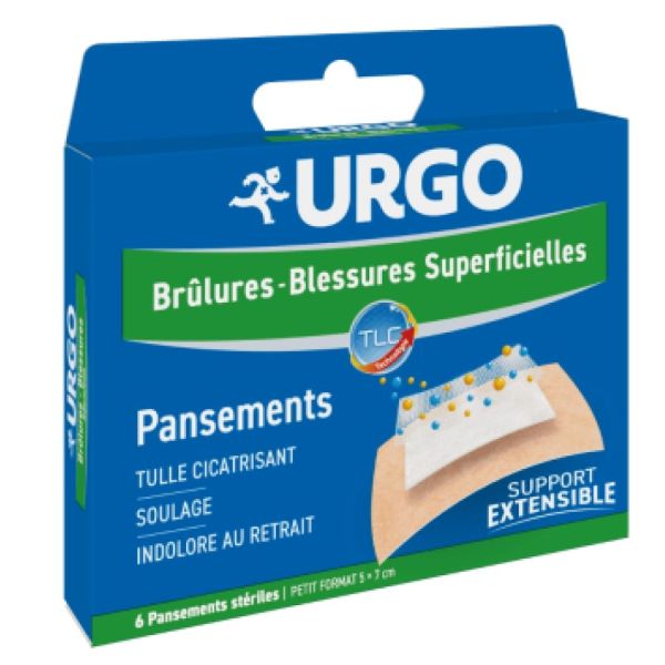 Urgo- Pansements pour les blessures et les brûlures superficielles 5cm X 7cm - 6 pansements