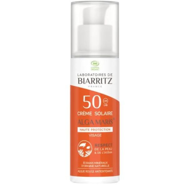 BIARRITZ - Crème solaire Visage SPF50 Bio Haute protection solaire 50ml Alga Maris