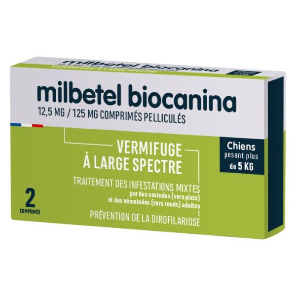 BIOCANINA - Milbetel Vermifuge 12,5 mg/125 mg pour chiens - 2 Comprimés