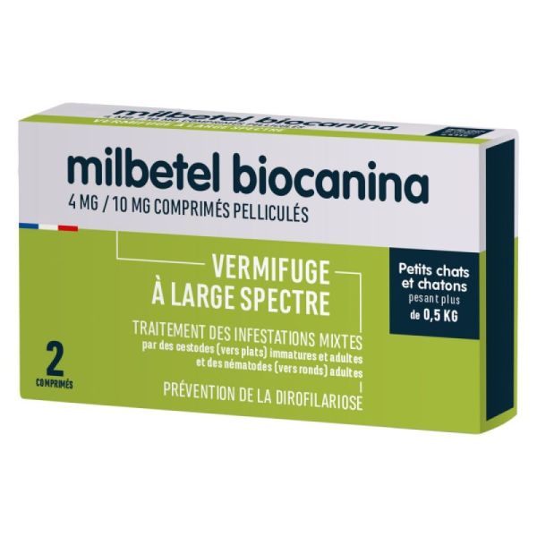BIOCANINA - Milbetel vermifuge 4 mg/10 mg petits chats et chatons - 2 comprimés