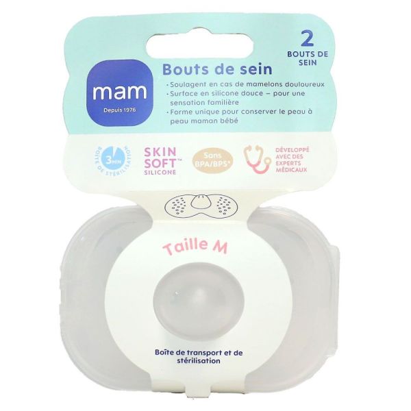 MAM - Bouts de sein en silicone avec boîte de stérilisation M - 2 bouts