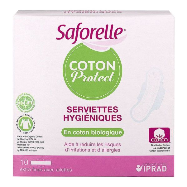 Saforelle - Coton Protect Serviettes hygiéniques - 10 serviettes hygiéniques