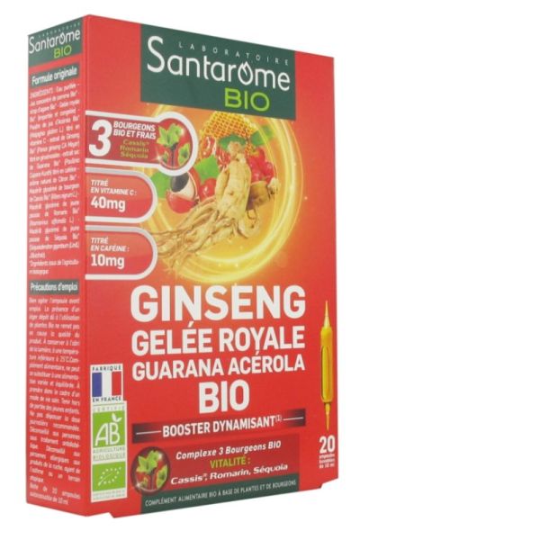 Santarome bio - Bio Ginseng Gelée Royale Guarana Acérola Bio 20 Ampoules