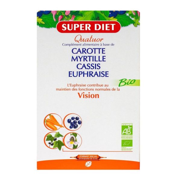 Superdiet - Quatuor Carotte Myrtille Cassis Euphraise - 20 ampoules 15 ml