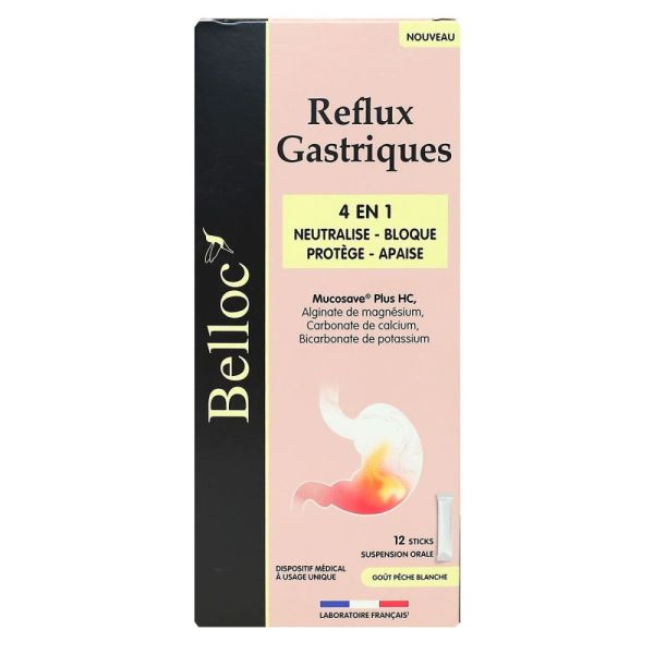 Belloc - Reflux gastriques 4en1 - 12 sticks goût pêche blanche