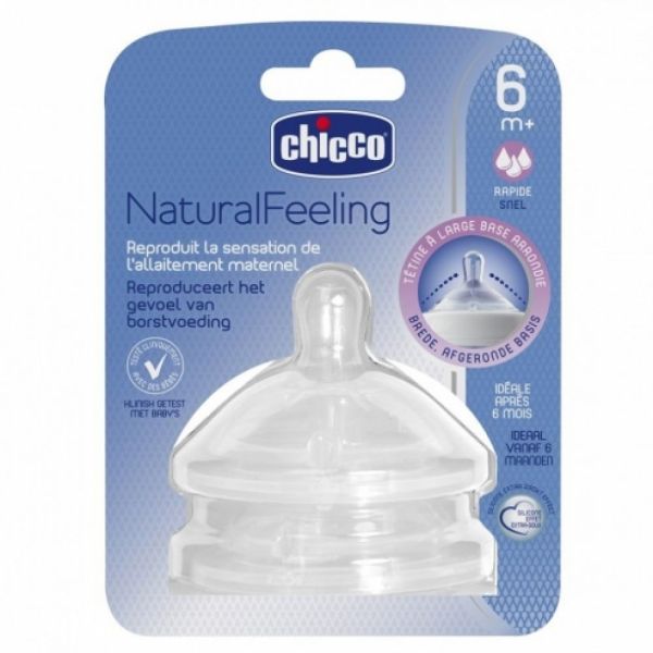 Chicco - Tétine NaturalFeeling 6 mois et plus flux rapide - 2 tétines