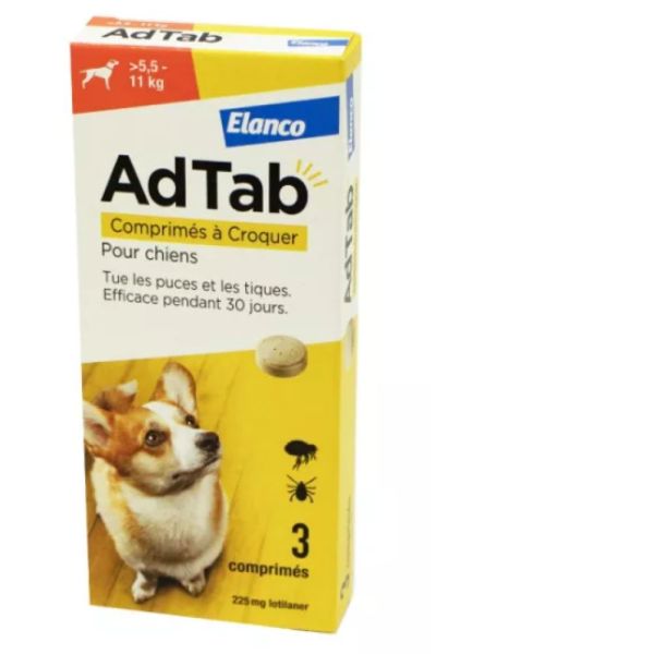 Elanco - ADTAB Antiparasitaire Interne Chien de +5.5 à 11kg - 3 Comprimés à Croquer