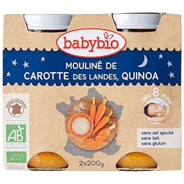Babybio - Mouliné de Carotte des Landes, Quinoa - dès 8 mois - 2x200g