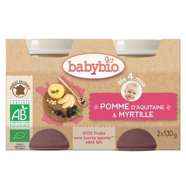 Babybio - Pomme d'Aquitaine Myrtille - dès 4 mois - 2x130g