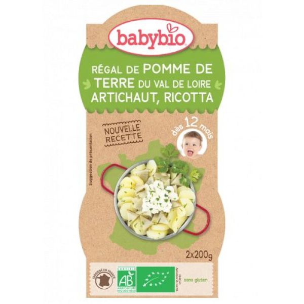 Babybio - Régal de pomme de terre du Val de Loire, Artichaut, Ricotte - dès 12 mois - 2x200g