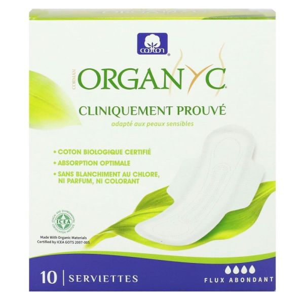 Organyc - Serviettes Coton bio Flux abondant - 10 serviettes
