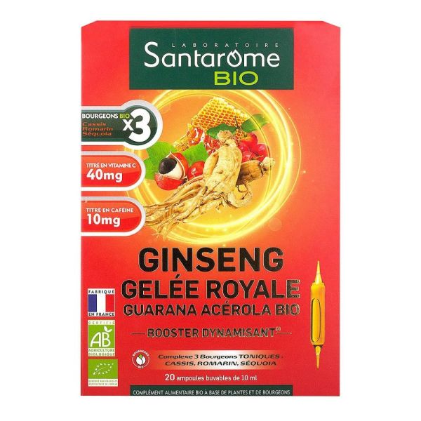 Santarome bio - Bio Ginseng Gelée Royale Guarana Acérola Bio 20 Ampoules