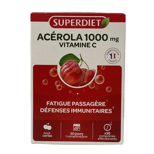 Superdiet - Acerola 1000 Vitamine C  Fatigue et immunité - 30 comprimés