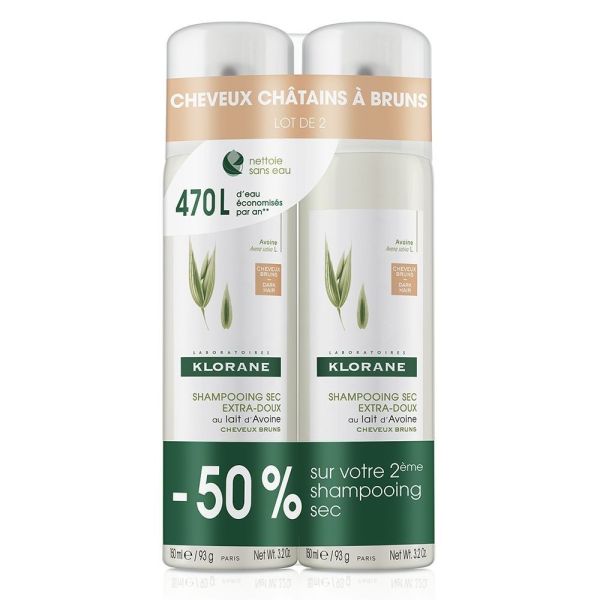 Klorane - Shampoing sec au lait d'Avoine teinté - 2x150ml