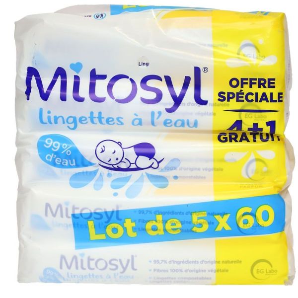 Mitosyl - Lingettes à l'Eau - 5 x 60lingettes