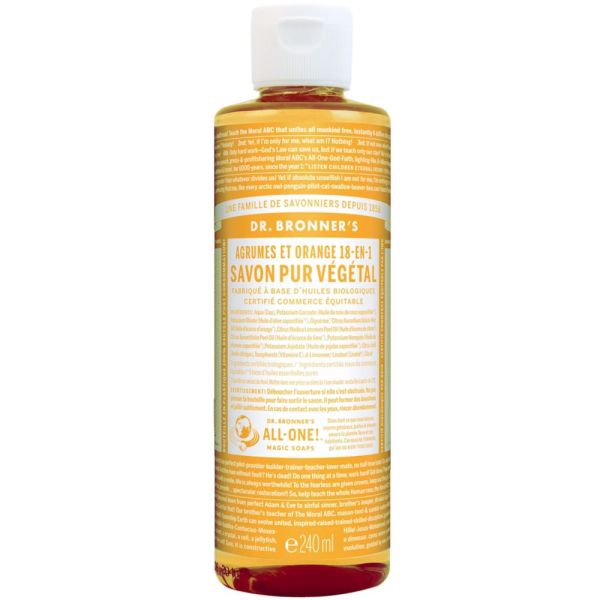 Dr. Bronner's Savon liquide pure végétal 18en1 Agrumes et Orange
