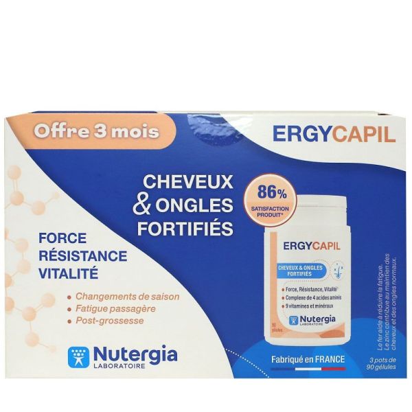 Nutergia - Ergycapil Cheveux & Ongles Fortifiés - 3 pots de 90 gélules