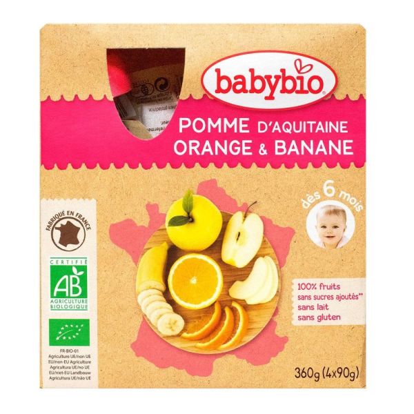 Babybio - Pomme d'Aquitaine Orange & Banane dès 6 mois - 4x90g