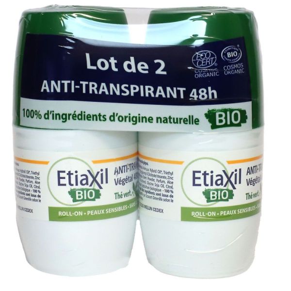 Etiaxil - Anti-transpirant végétal 48h Bio thé vert - lot de 2 x50ml
