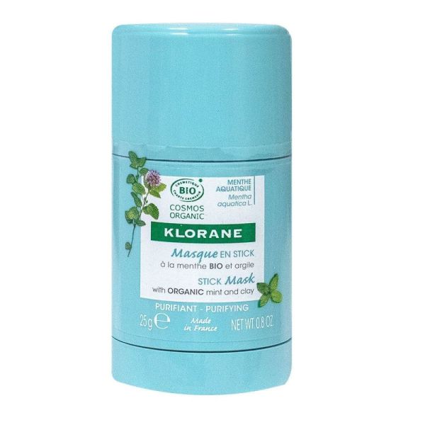 Klorane - Masque en stick à la menthe aquatique et à l'argile Bio - 25g