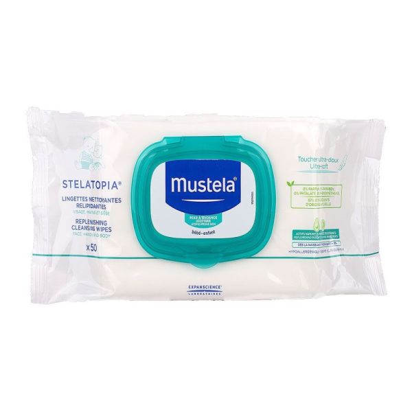 Mustela - Lingettes Stelatopia peau atopique - 50 lingettes