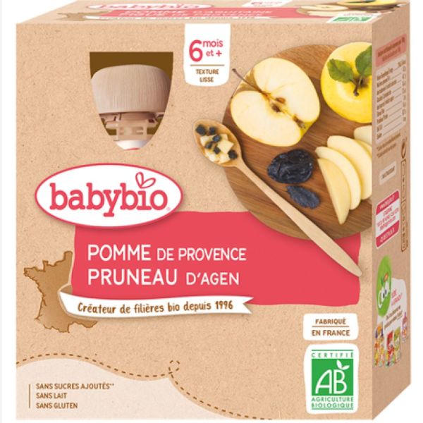 Babybio - Pomme pruneau d'Agen - dès 6 mois - 4 x 90 g