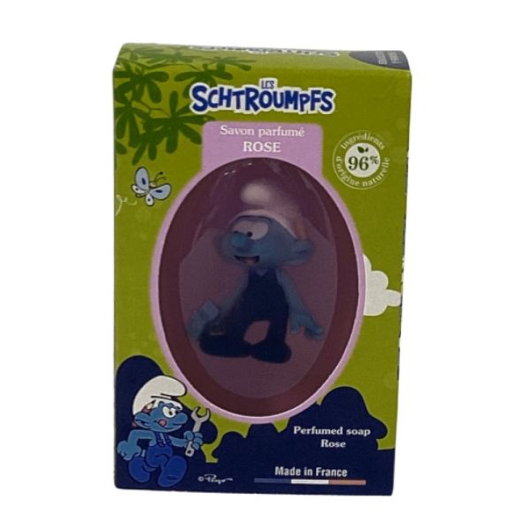 Le comptoir du bain - Les schtroumpfs savon parfumé rose + 1 figurine bricoleur  - 80g