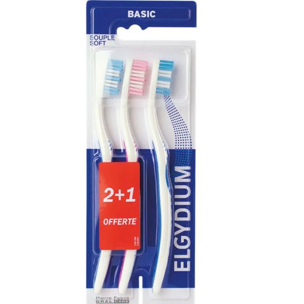 Elgydium - Trio de brosses à dents Basic Souple - 3 brosses à dents