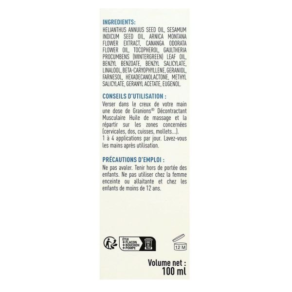 Granions - Décontractant musculaire Huille de massage Arnica - 100mL