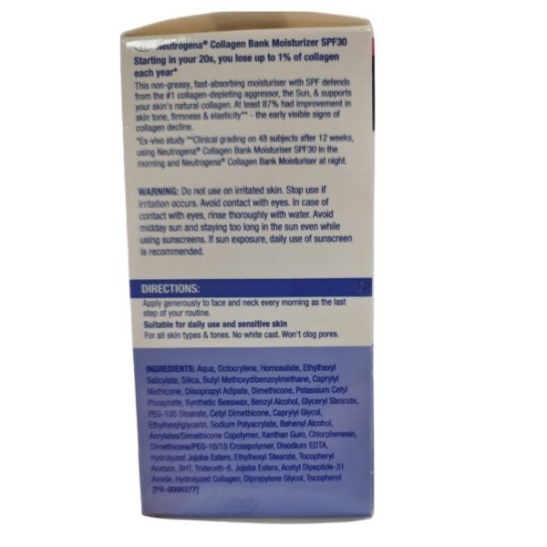 Neutrogena - Collagen Bank Crème Hydratante SPF30 Tous Types de Peaux - 50ml