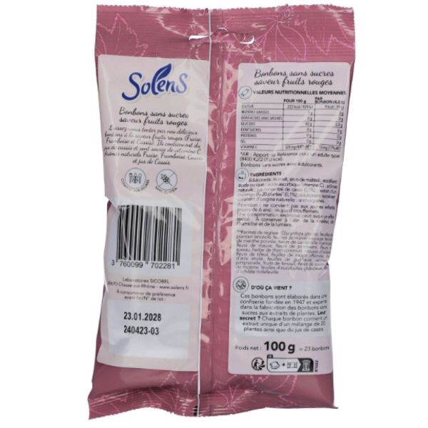 Solens - Bonbons Fruits rouges sans sucres - 100g
