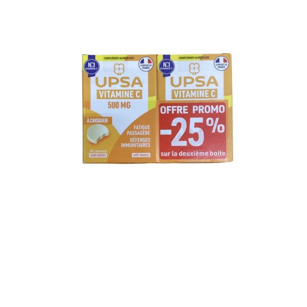 Upsa - Vitamine C 500mg sans sucres - 2 x 30 comprimés à croquer