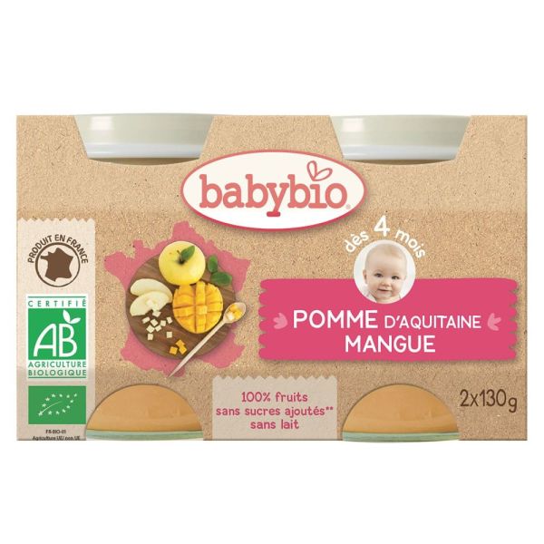 Babybio - Mangue, pomme d'Aquitaine - dès 4 mois - 2 x 130 g
