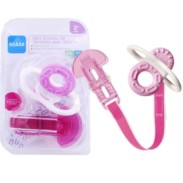 Mam - Mini Anneau de dentition 2m+ et une attache rose