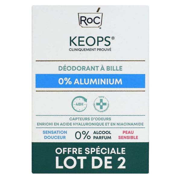 Roc - Keops déodorant à bille 0% aluminium - 2x30ml