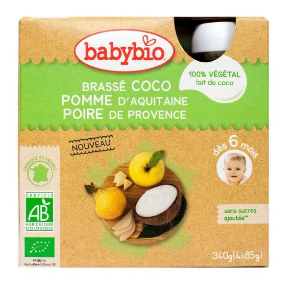 Babybio - Brassé Coco Pomme d'Aquitaine Poire de Provence - dès 6 mois - 4x85g