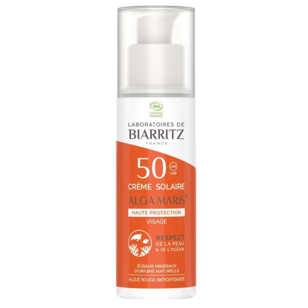 BIARRITZ - Crème solaire Visage SPF50 Bio Haute protection solaire 50ml Alga Maris