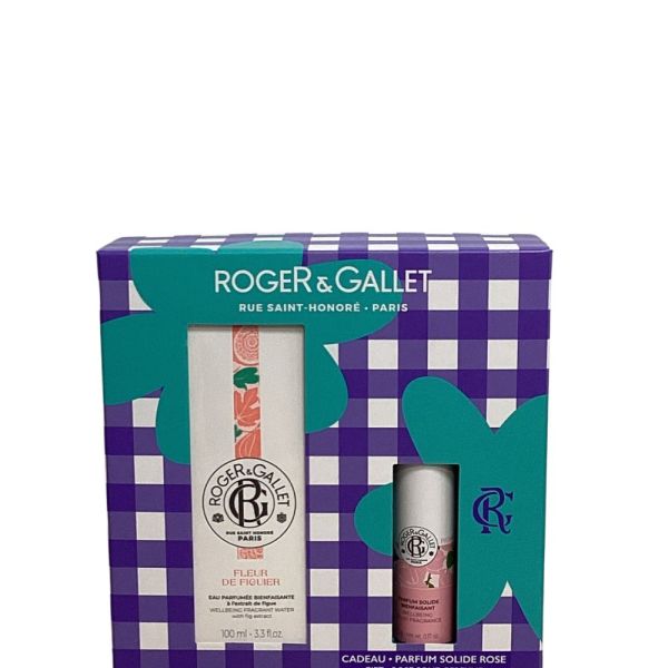 Roger&Gallet - Eau Parfumée Bienfaisante Fleur de figuier 100 ml + Parfum Solide Bienfaisant Rose 5 g