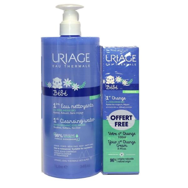 Uriage bébé - Eau nettoyante et crème de change - 1L/200ml