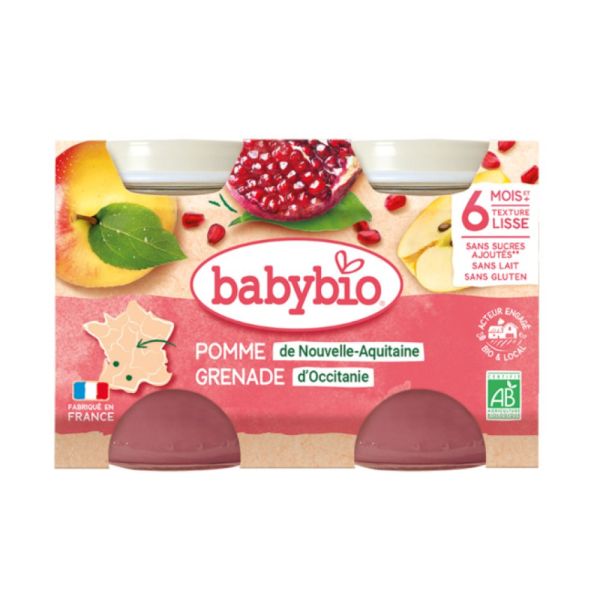 Babybio - Petits Pots Pomme Grenade Dès 6 Mois - 2x130g