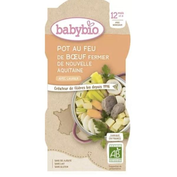 Babybio - Pot au feu Bœuf fermier d'Aquitaine - dès 12 mois - 2x200g