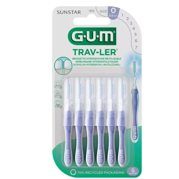 Gum - Brossettes interdentaires Taille 0 0.6mm - 6 brossettes