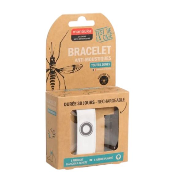 Manouka - Bracelet anti-moustiques toutes zones blanc + recharge de 6ml