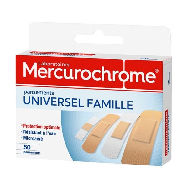 Mercurochrome - Pansements universels famille - 50 pansements