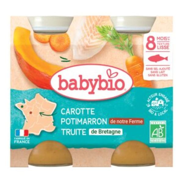 Babybio - Carotte Potimarron Truite 8 Mois - 2 Pots de 200 g